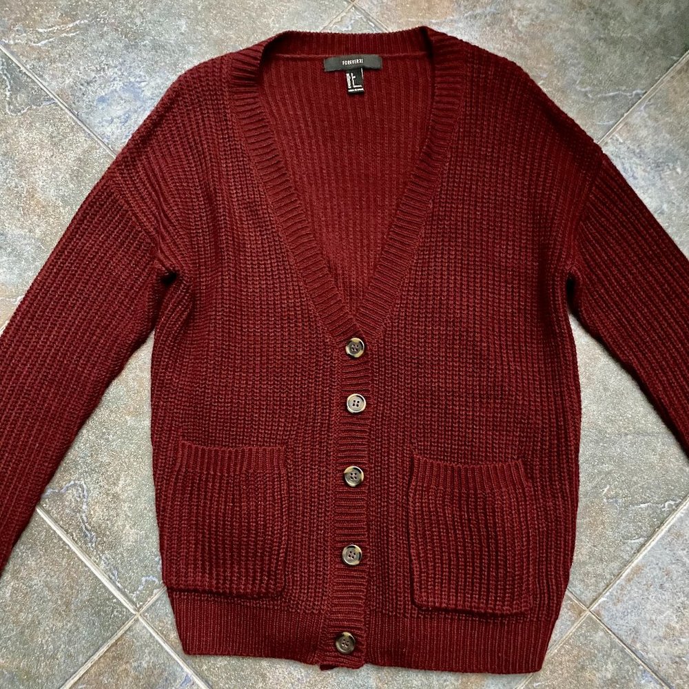 Forever 21, burgundy cardigan, S.